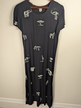 Vintage 90s Safari Animal Print Rayon Maxi Dress | Double Slits | Made in USA